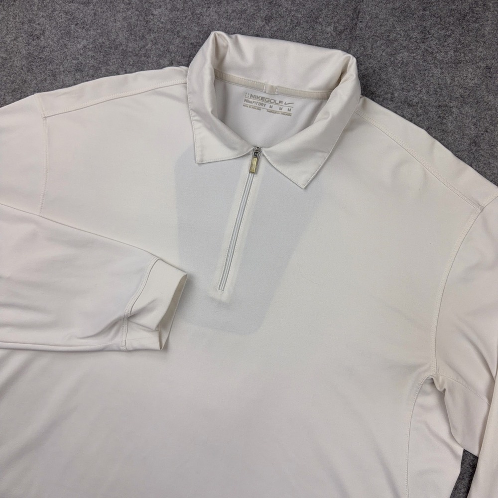 Nike Golf Men M Pullover Sweatshirt 1/4 Zip Cream Mock Neck Breathable Back Vent
